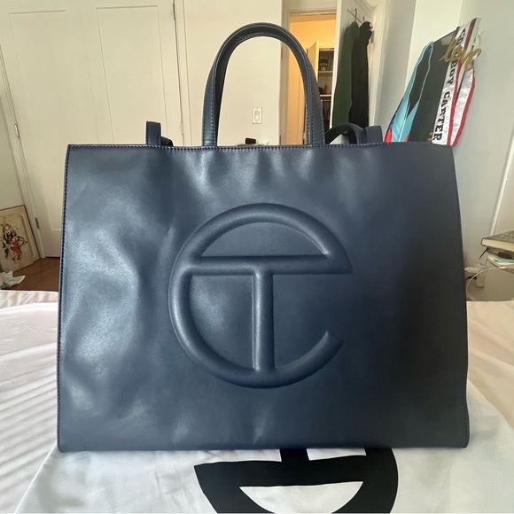 Telfar Handbags - Large Telfar Navy Blue Shopping Bag